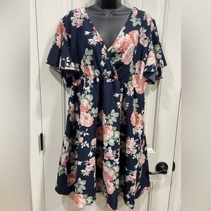 SHEIN Navy and Pink Floral Dress size 1XL
